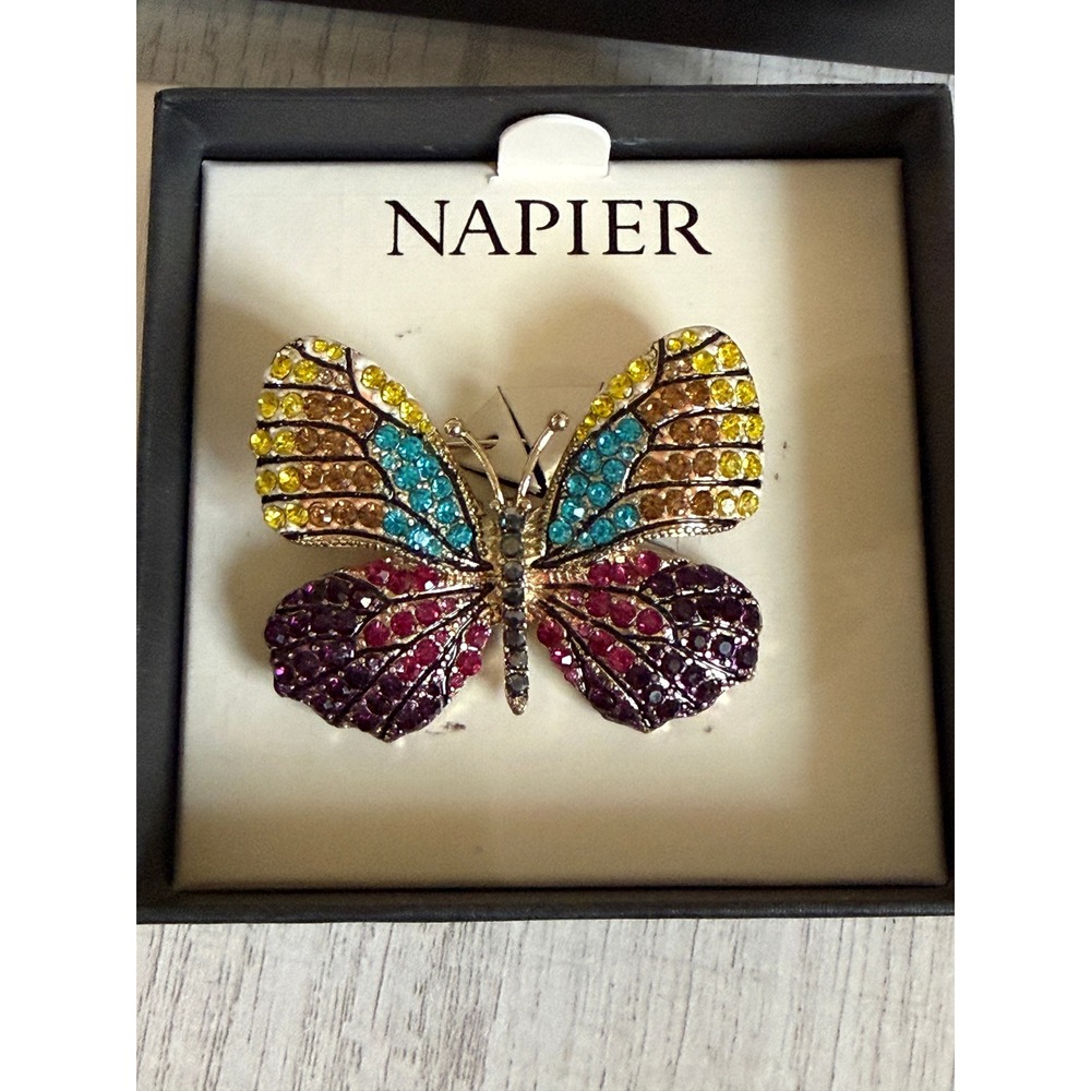 Napier Butterfly Brooch Multicolor Rhinestone‎ Pin New In Box